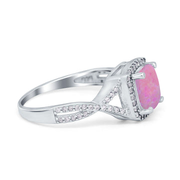 Halo Infinity Shank Engagement Ring Cushion Lab Created Pink Opal 925 Sterling Silver